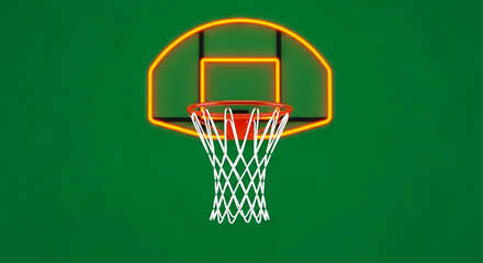 A basketball hoop with a green background