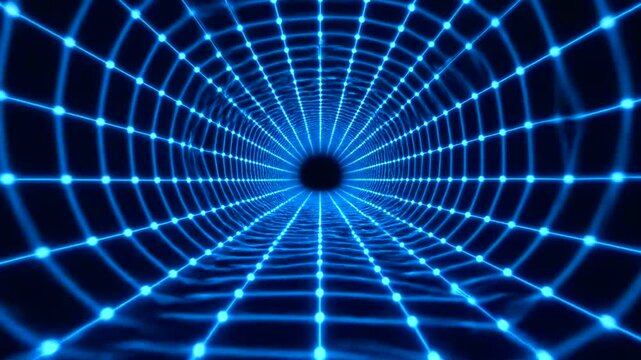 Blue Grid Tunnel Digital Background.