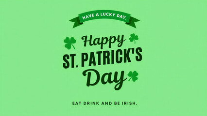 Festive St. Patrick's Day celebration with shamrock clovers and calligraphy on green background featuring joyful holiday message