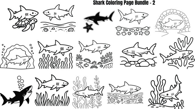 Shark for coloring pages black and white ocean