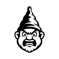 Dibujo sencillo con líneas de la cabeza con gorro y barba de un gnomo enojado © teracreonte