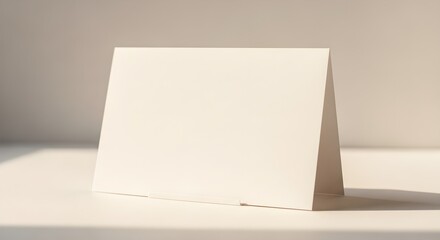 Naklejka premium Blank white card on table, empty greeting card template, clean minimalistic design, simple table setting