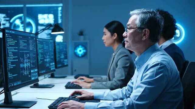 Business professionals working on computers.