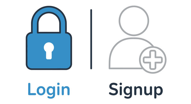 Login and signup options with padlock and user plus icons displayed