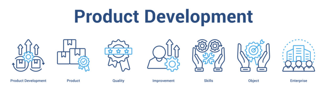 Product Development web banner icon set vector illustration concept for business with icon of Product Development, Product, Quality, Improvement, Skil.