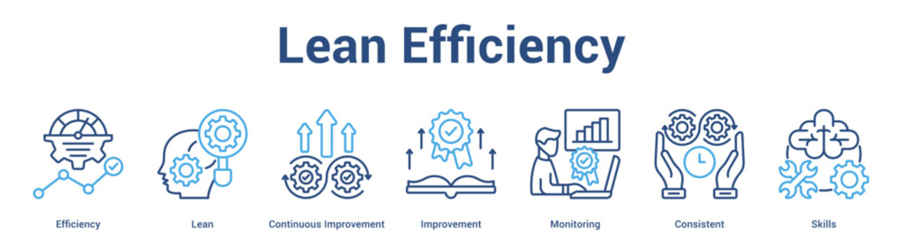 Lean Efficiency web banner icon set vector illustration concept for business with icon of Efficiency, Lean, Continuous Improvement, Improvement, Monitori.