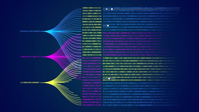 Digital numbers dynamically moving in an AI data visualization animation represent real time data processing and intelligent analytics, illustrating futuristic technology, big data networks, and advan