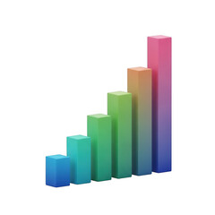 Colorful ascending bar chart with gradient bars increasing in height and intensity isolated on transparent background