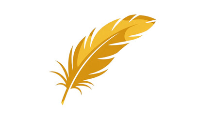 A golden feather icon in a minimalist flat design style © MdAtaur