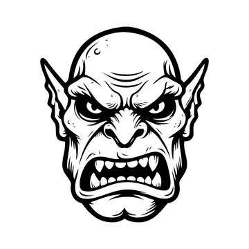 Cabeza de criatura fant&aacute;stica. Dibujo sencillo con l&iacute;neas de la cabeza de un orco enojado