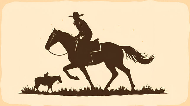 Vintage Wild West rodeo graphics, western show icons, lasso cowboy silhouette, rustic design pack, flat vector illustration, distressed beige background