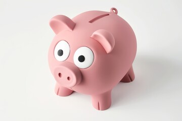Obraz premium Cute pink clay piggy bank with big white eyes isometric 3d icon isolated on white background savings concept