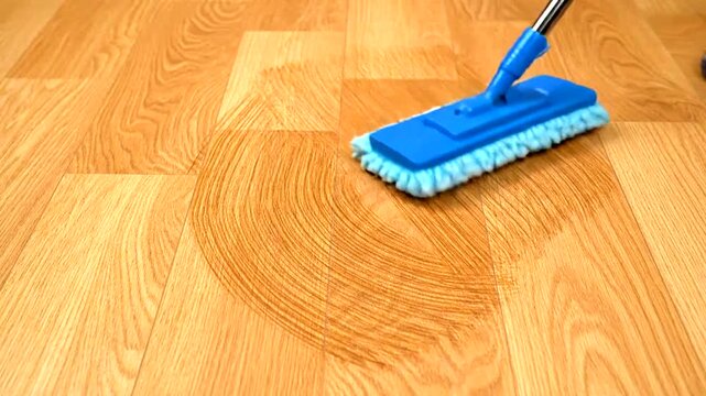 Cleaning Wooden Floor with Mop.