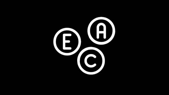 Three white circles with letters E, A, and C inside them on a black background