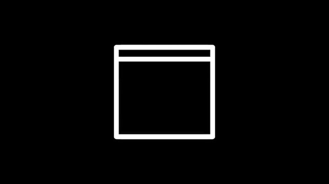 Simple white square window icon on a black background, minimalist design