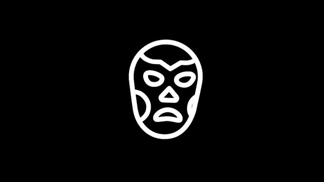 Stylized white luchador mask icon on a stark black background, representing wrestling