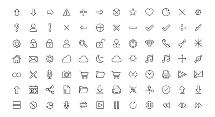 Fototapeta premium Comprehensive collection of universal line icons for media players and system controls