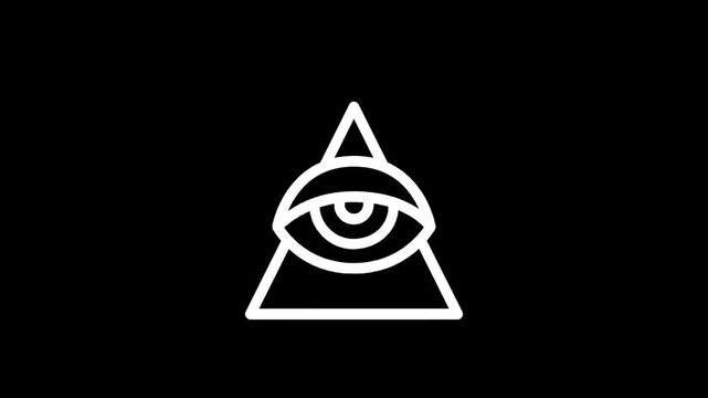 All seeing eye symbol within a triangle with rays of light on a black background