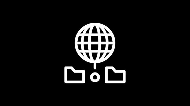 Global network connection icon with folders and a central node representing data transfer
