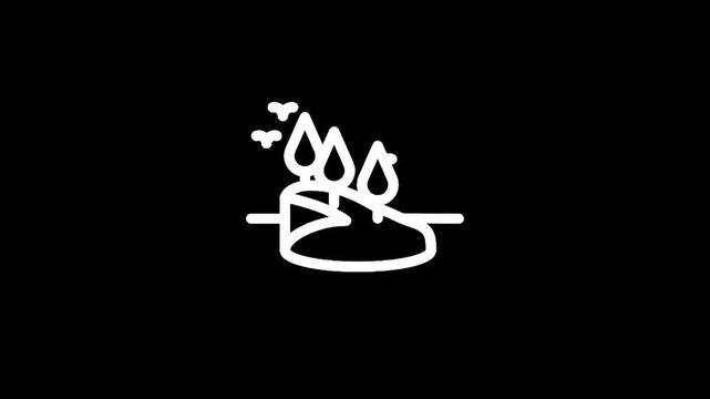 Minimalist white line art of a small island with trees and birds flying above