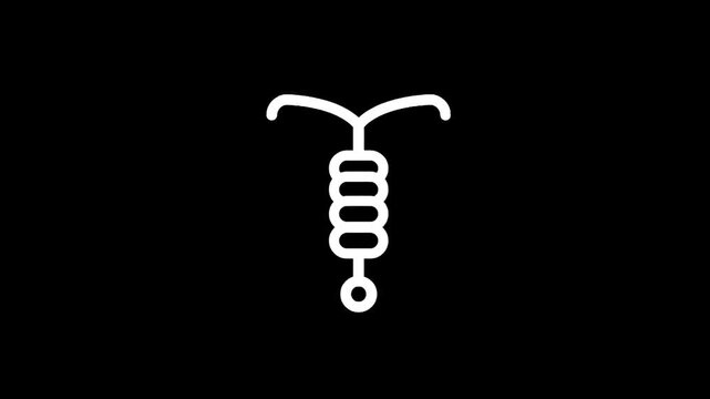 Simple line icon of an intrauterine device on a black background