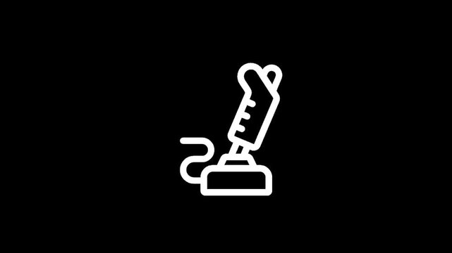 Retro joystick icon with a cord on a black background, representing gaming and technology