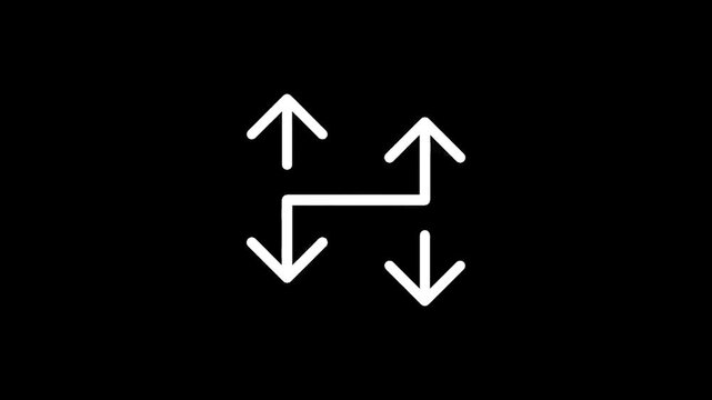 Minimalist icon representing bidirectional arrows for movement and direction on a black background