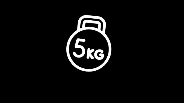 Simple white outline of a 5kg kettlebell on a black background