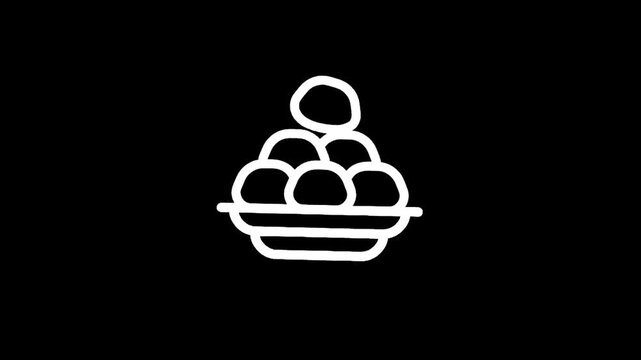 Simple white icon of a pile of round sweets on a plate against a black background