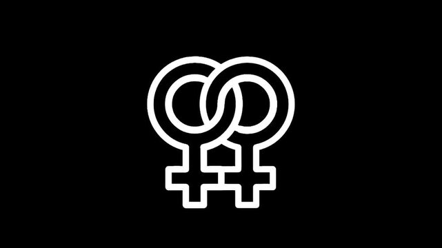 Interlocking female symbols representing lesbian love and partnership on a black background