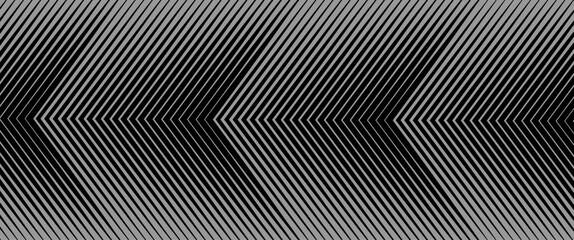 Abstract black and white geometric pattern with diagonal lines forming repeating chevron arrows, creating an optical illusion and strong perspective.