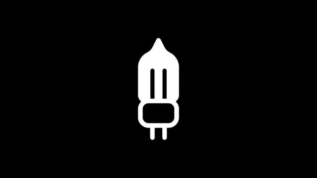 Minimalist white halogen light bulb icon on a stark black background