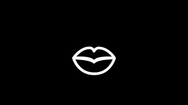 Minimalist white outline of lips on a stark black background, symbolizing communication and expression