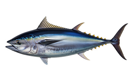 Fototapeta premium Large yellowfin tuna fish isolated on transparent background realistic fresh raw seafood saltwater marine animal.