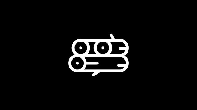 Simple white icon of stacked logs on a black background, minimalist design