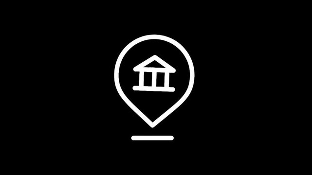 Location pin icon with a building symbol inside, representing a landmark or institution