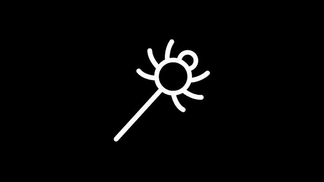 Minimalist white spider icon on a black background, representing Halloween or spooky themes