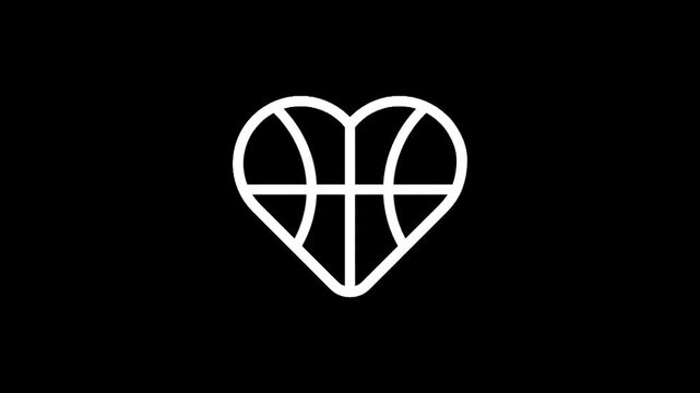 White basketball heart logo on a black background, symbolizing love for the sport