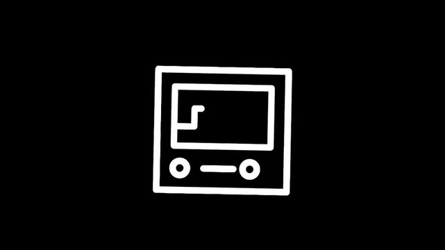 Retro handheld gaming device with a simple screen and buttons, drawn in white outline on black