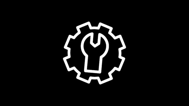 Simple white wrench and gear icon on a black background, representing repair and mechanics