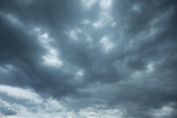 Beautiful view of stormy sky with rainy clouds as background