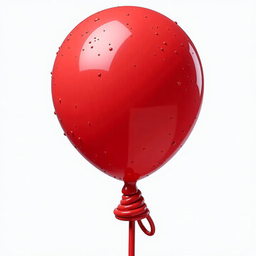 A vibrant red balloon with a string attached, isolated on white background