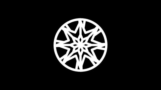 Abstract white geometric starburst pattern on a solid black background