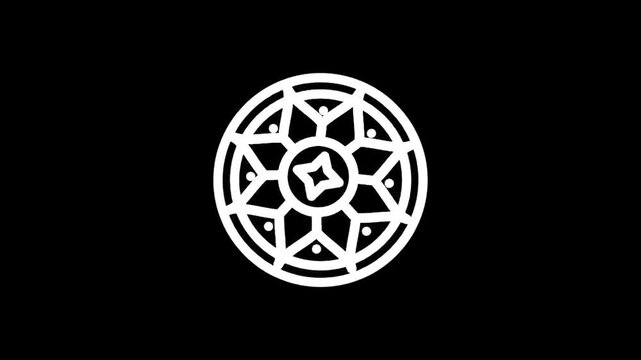 Abstract white geometric mandala symbol on a black background