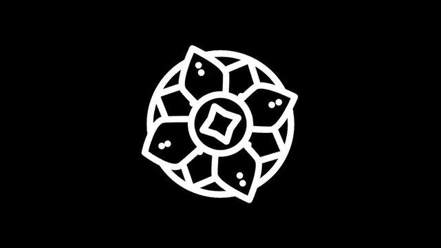 Geometric mandala design with intricate patterns and symmetry on a black background