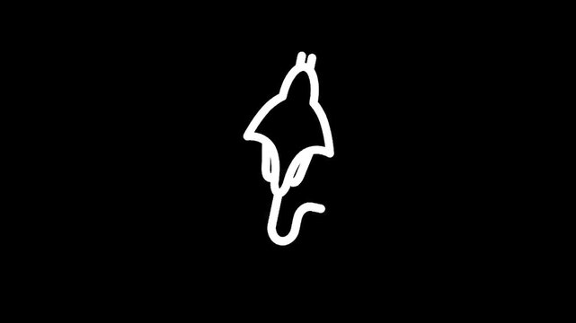 Minimalist white outline of a manta ray swimming gracefully against a stark black background