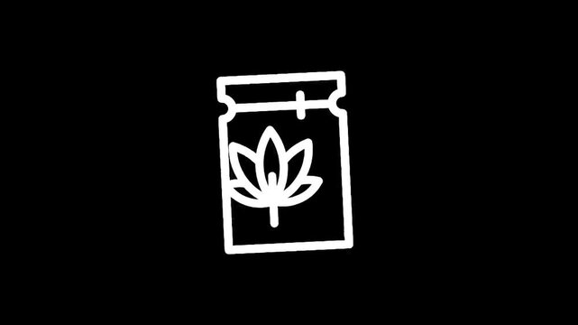 Simple line art icon of a cannabis leaf on a ticket or coupon against a black background