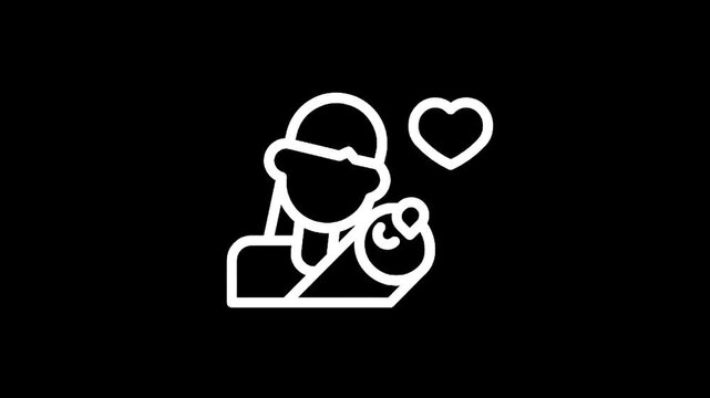 Mother holding baby with heart icon, representing love and family bond