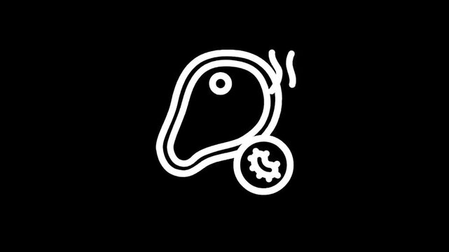 Meat icon with a gear and microbe symbol, representing food processing and quality control