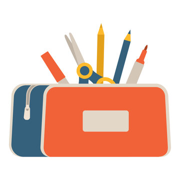 Pencil case with assorted school supplies